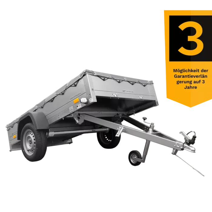 Kipper Pkw Anhänger Garden Trailer 230 KIPP [230 cm x 125 cm] mit Flachplane, Stützrad und Planenträger-Neu