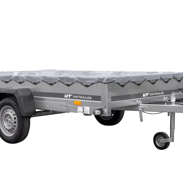 PKW Anhänger 264×150 Unitrailer Garden 265 KIPP mit Flachplanenträger und grauer Plane-Neu