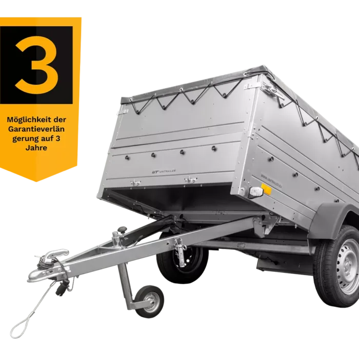 Pkw Anhänger kippbar 750 kg Garden Trailer 201 KIPP mit zusätzlichen Bordwänden, Stützrad und grauer Flachplane-Neu